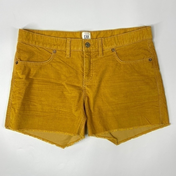 Gap Mustard Yellow Frayed Hem Soft Stretch Corduroy Mid Rise Shorts NWT 12 - Picture 1 of 8
